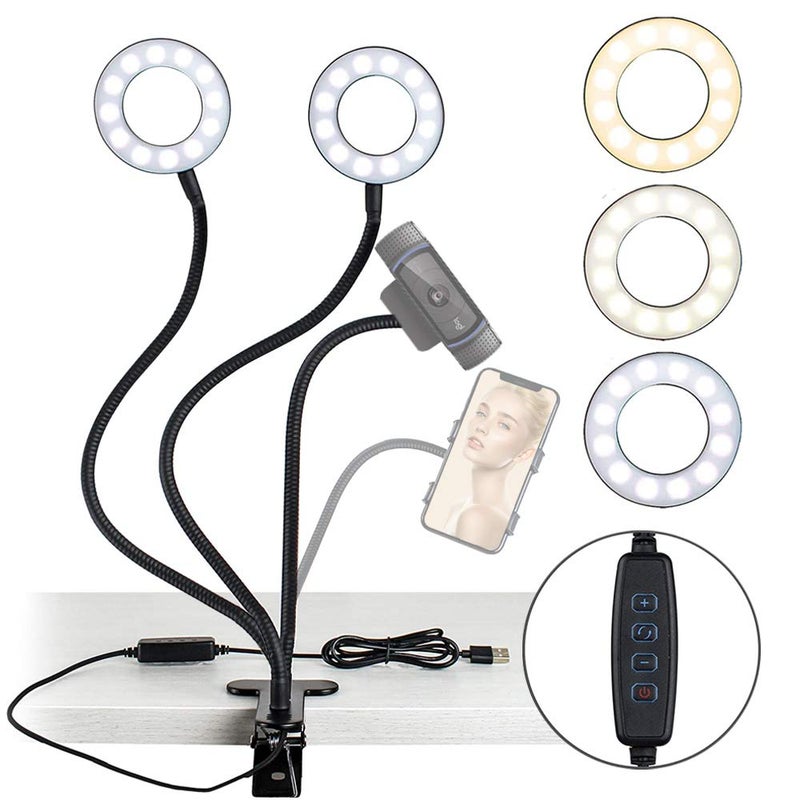 NexiGo 3.5 Inch Dual Selfie Ring Light with Moible Phone & Webcam Holder, 3-Light Modes, 10 Brightness Levels, LED Ringlight with Tripod Stand, for Live Streaming Makeup Video Conference - Image 1